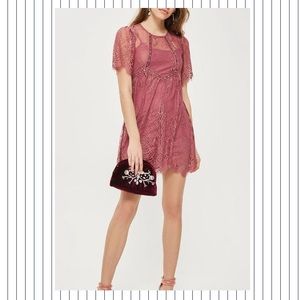 TOPSHOP Velvet Trim Lace Flippy Dress